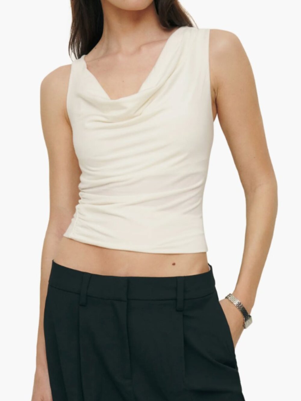 Reformation Darla White Stretch Cotton Cowl Neck Tank Top [NWT]